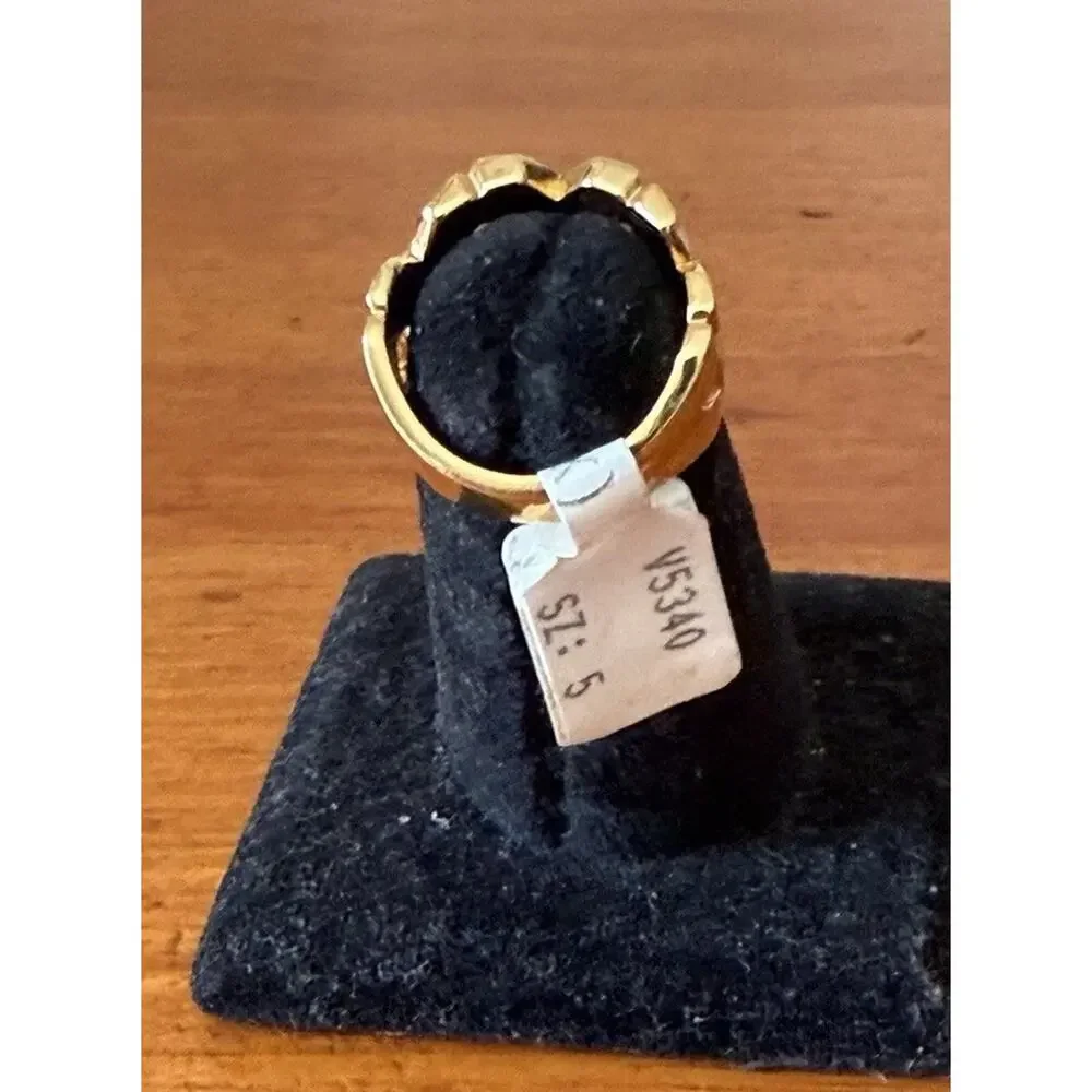 Vintage 18K HGE Gold Plated X Motif Austrian Crystal Ring Size 5 USA